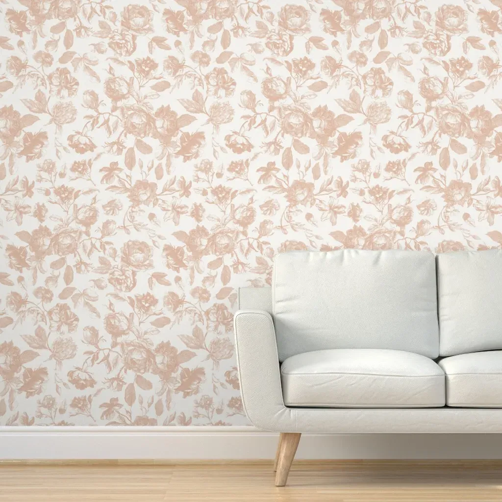 Vintage Chintz English Rose Garden Peel and Stick Wallpaper - Blush Pink product