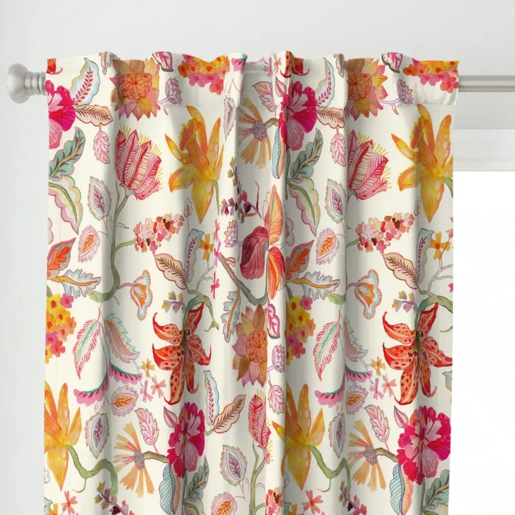 Vintage Chintz Florals Curtain Panel - Orange alternate view