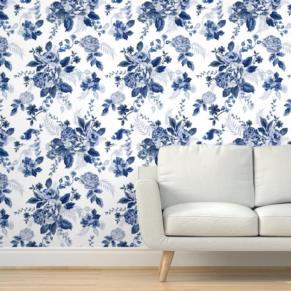 Vintage Chintz Roses Peel and Stick Wallpaper - Blue, White product