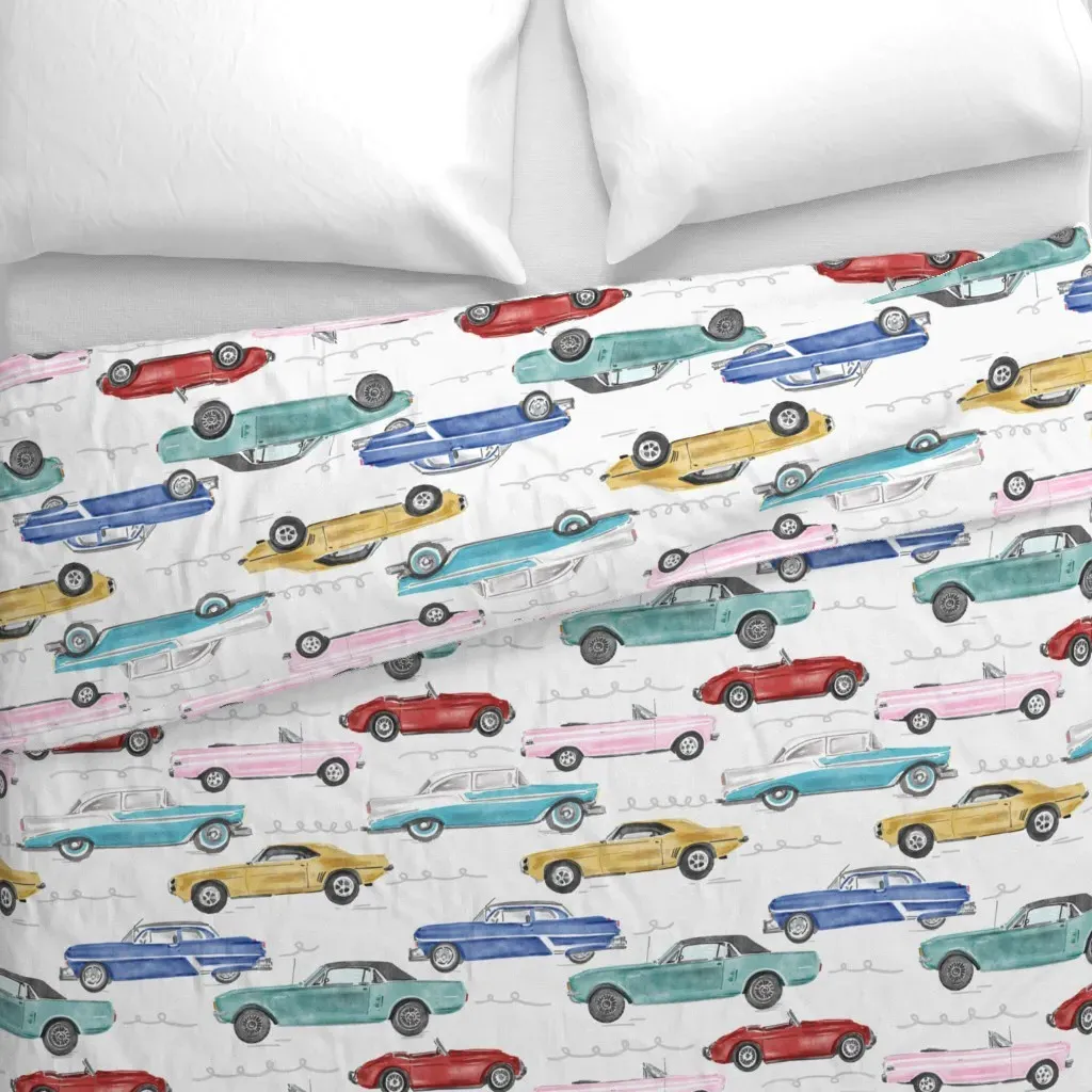 Vintage Classic Cars Light Duvet Cover - Blue alternate view