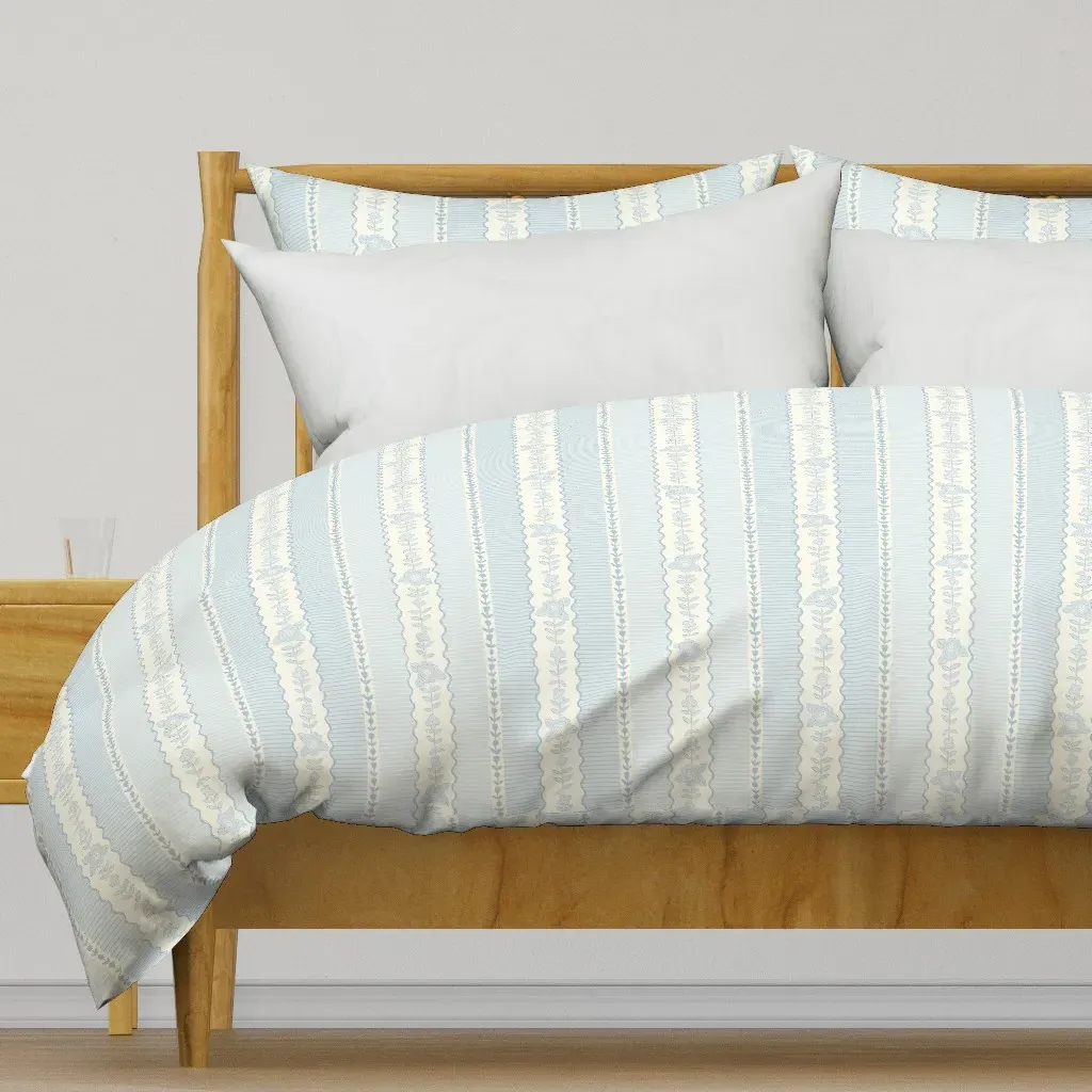 Vintage Cottage Floral Stripe Duvet Cover - Light Blue product