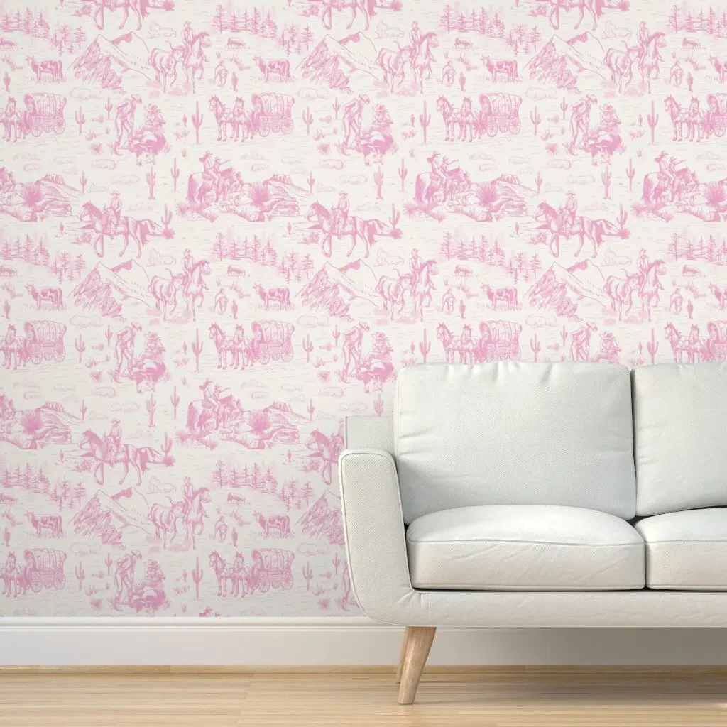 Vintage Cowboy Toile Peel and Stick Wallpaper - Pink product
