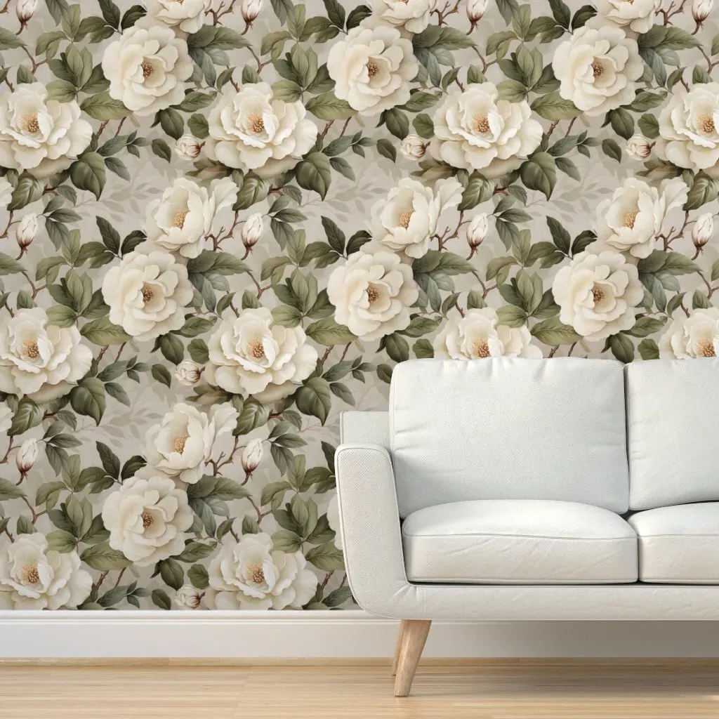 Vintage Cream Roses Peel and Stick Wallpaper - Cream product