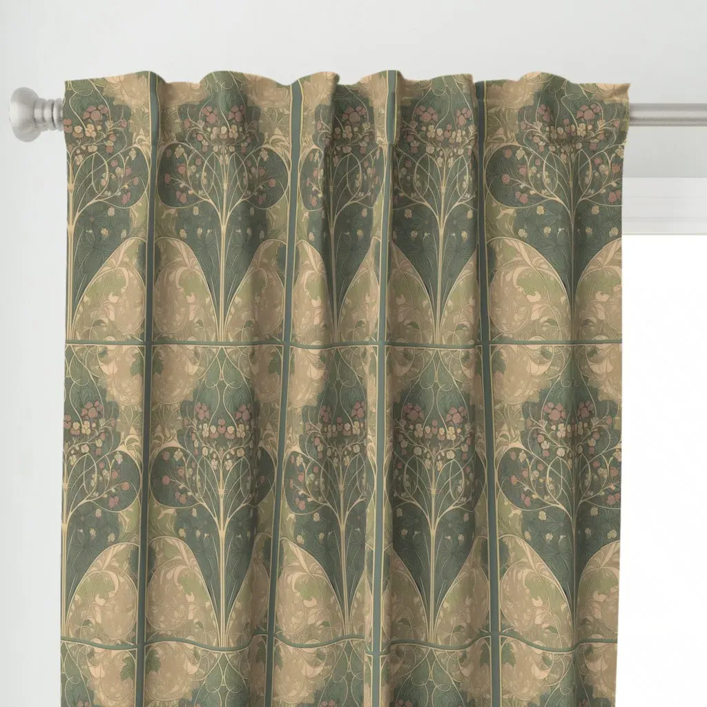 Vintage Curtain Panel - Green, Gold, Purple alternate view