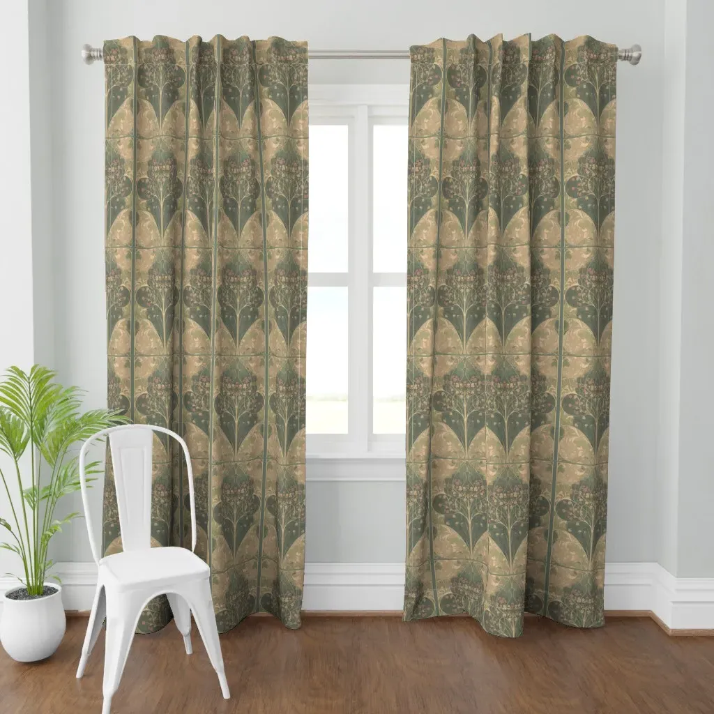 Vintage Curtain Panel - Green, Gold, Purple product