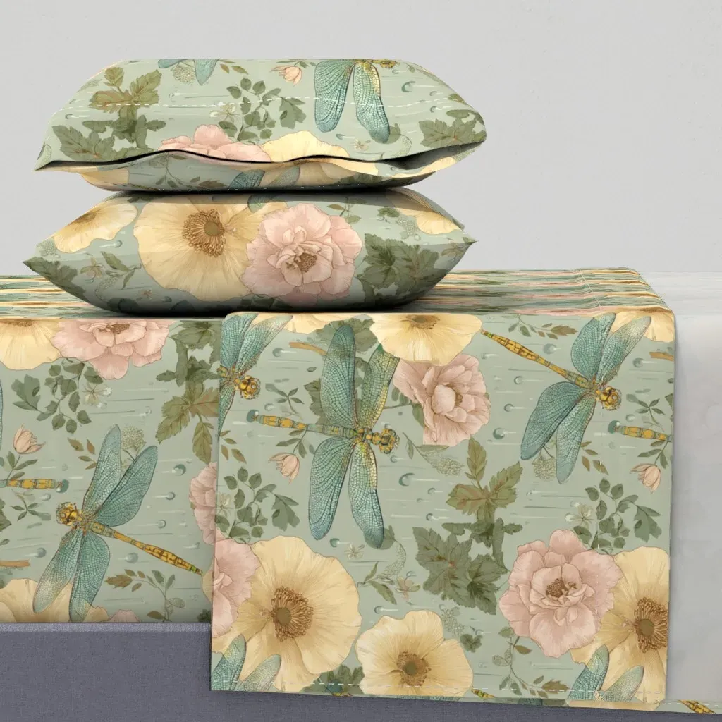 Vintage Dragonfly Botanical Garden Queen Sheet Set - Yellow product