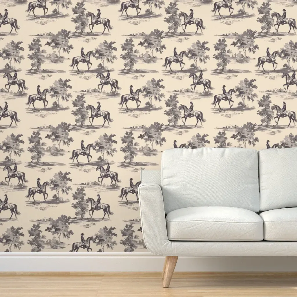 Vintage Equestrian Peel and Stick Wallpaper - Gray product