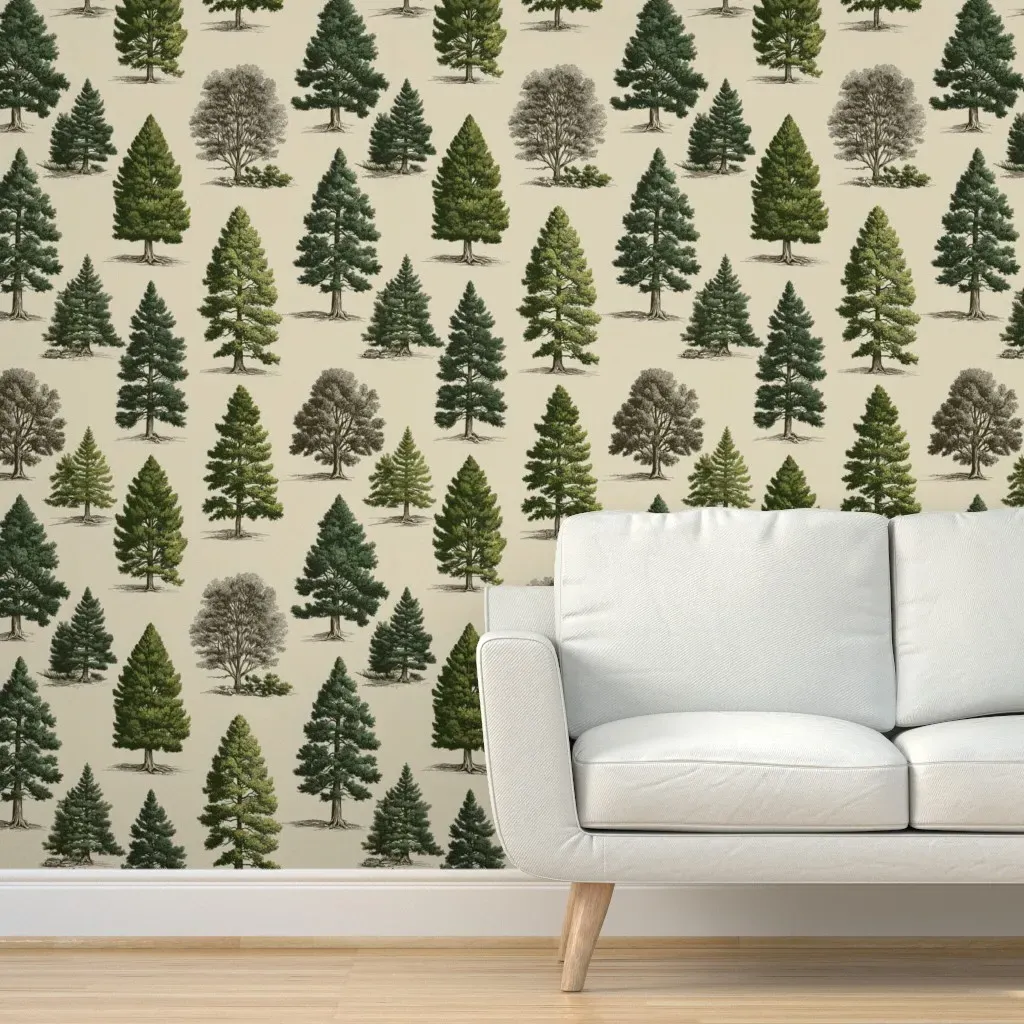 Vintage Evergreen Tree Botanical Peel and Stick Wallpaper - Green product