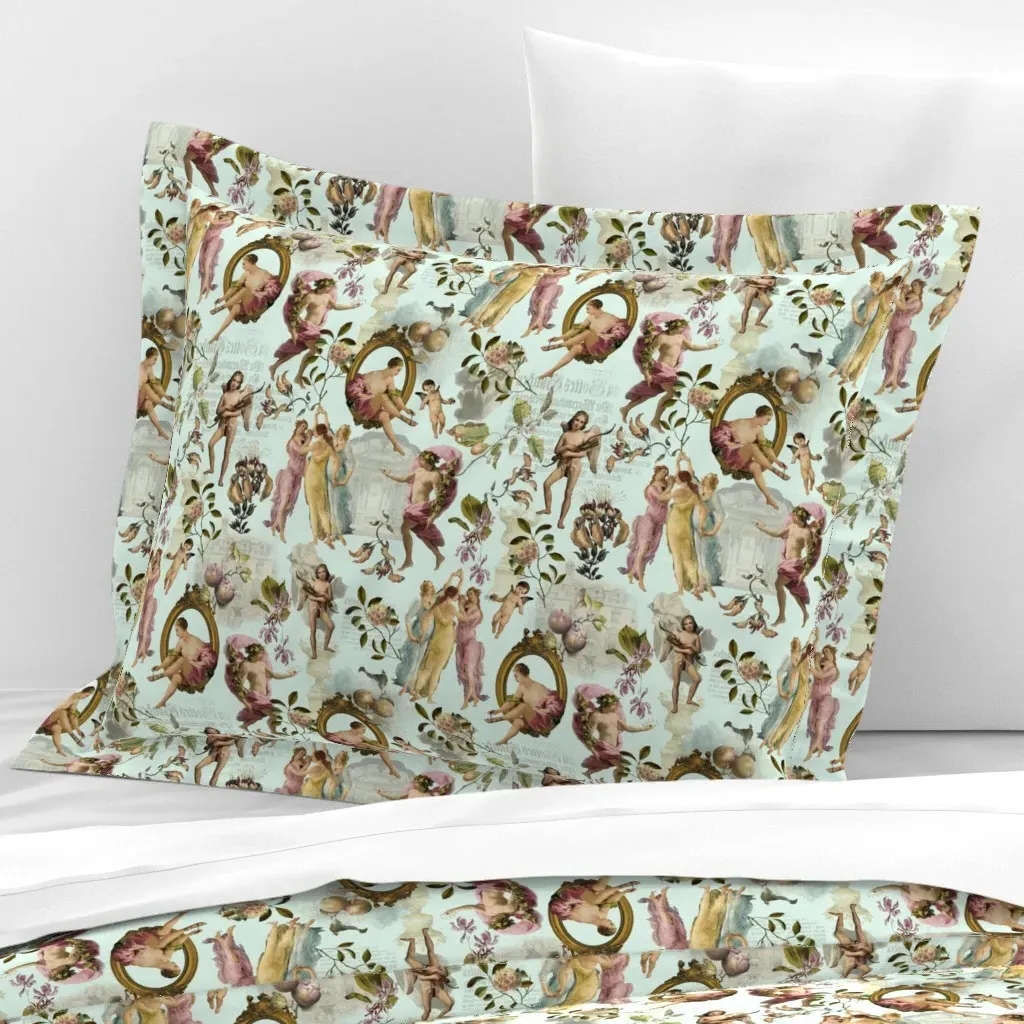 Vintage Fantasy Rococo Antique Flowers Standard Flanged Cushion Cover - Pink, Cotton Sateen product