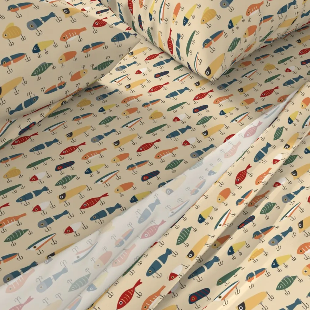 Vintage Fishing Lures Queen Size Sheet Set - Yellow alternate view