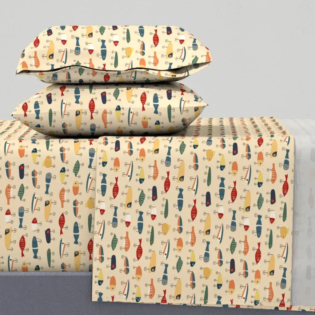 Vintage Fishing Lures Queen Size Sheet Set - Yellow product