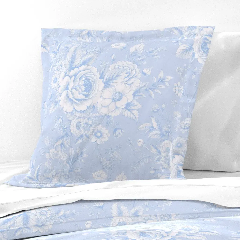 Vintage Floral French Toile Euro Pillow Sham - White product