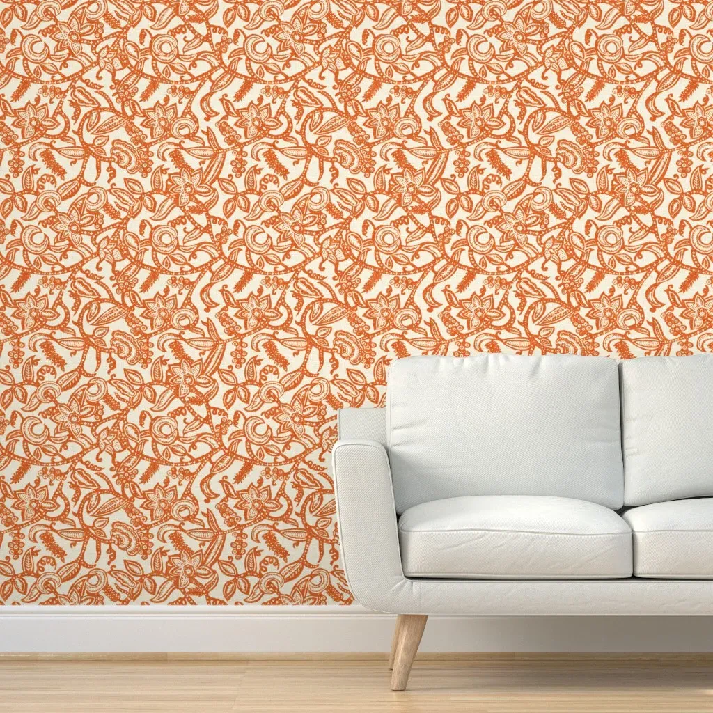 Vintage Floral Lace Peel and Stick Wallpaper - Orange product