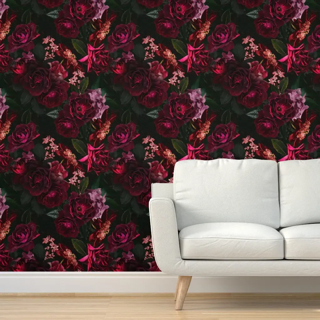 Vintage Floral Peel and Stick Wallpaper - Black, Pink product