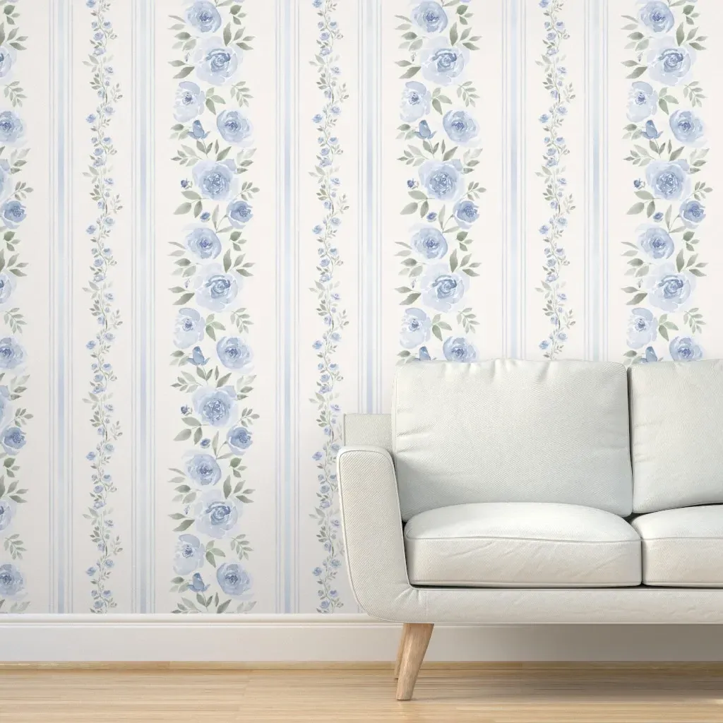 Vintage Floral Stripe Jumbo Peel and Stick Wallpaper - Blue product