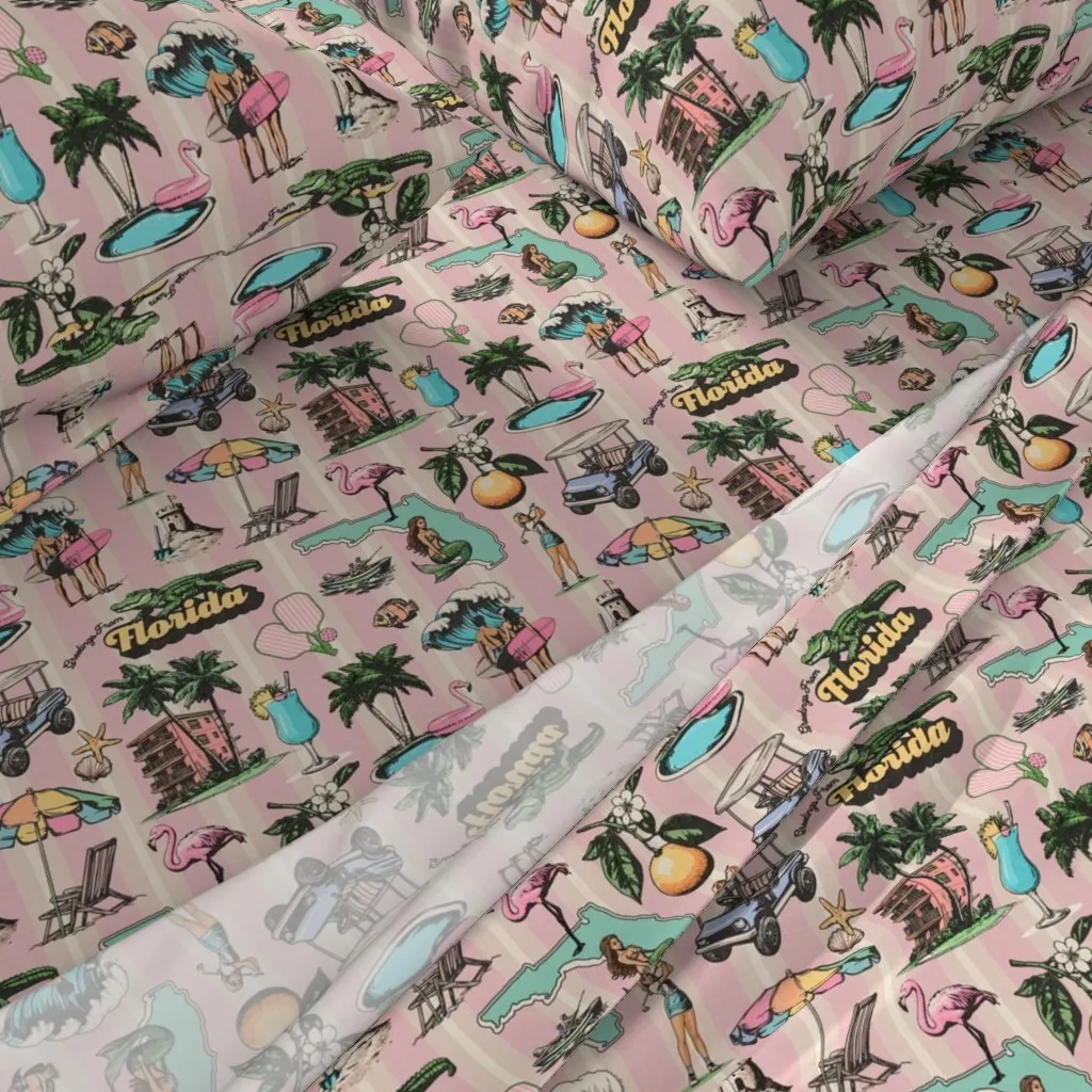 Vintage Florida Pattern Queen Sheet Set - Pink alternate view
