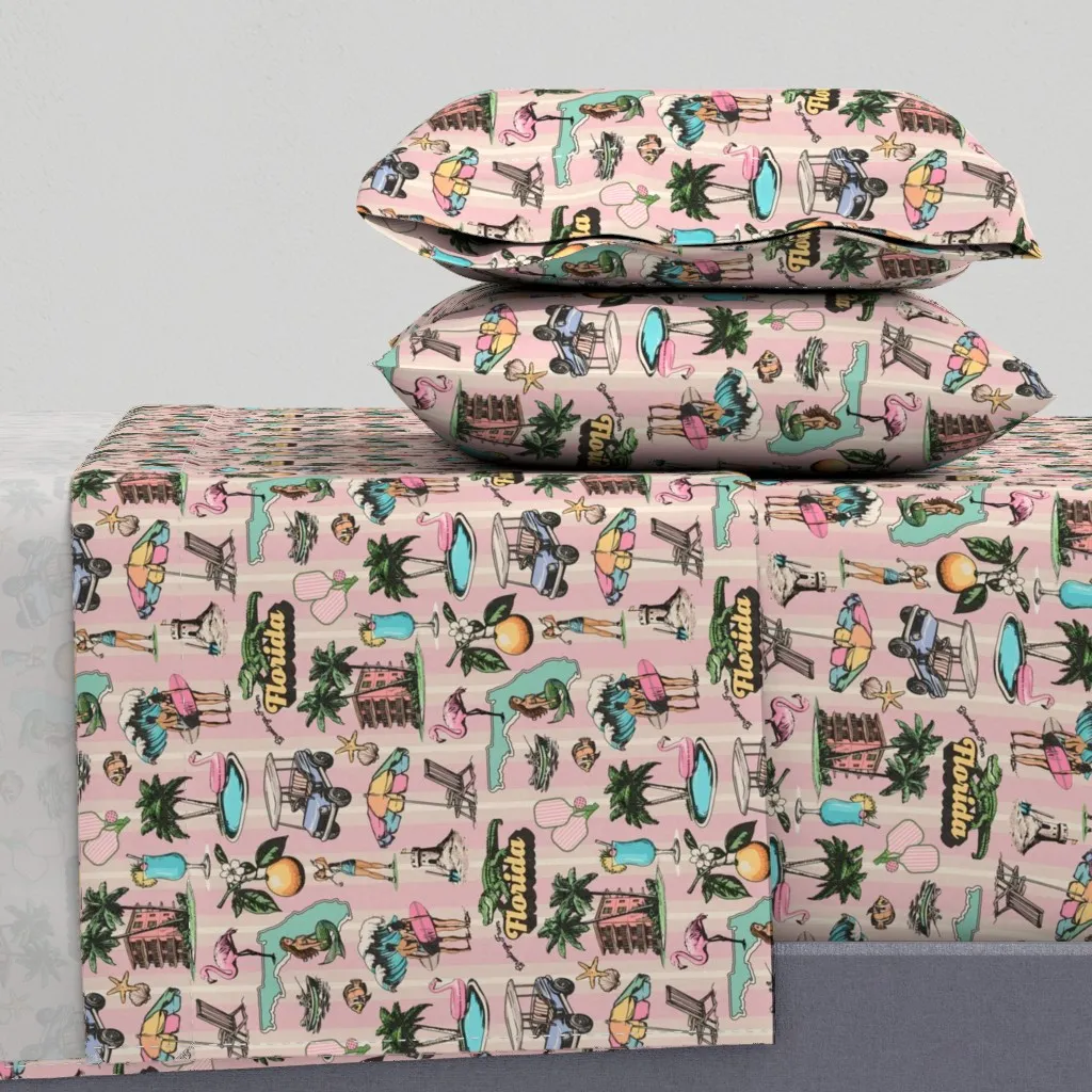 Vintage Florida Pattern Queen Sheet Set - Pink product