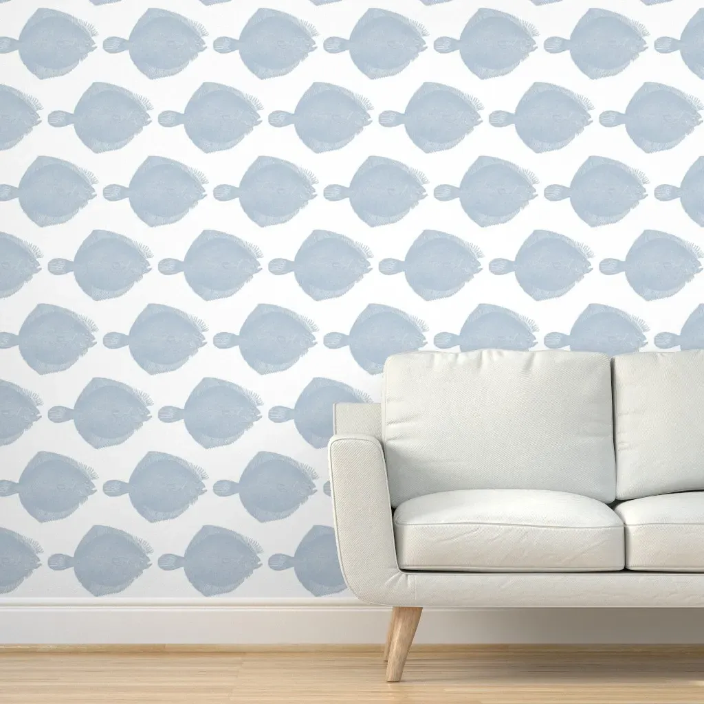 Vintage Flounder Fish Peel and Stick Wallpaper - Light Blue product