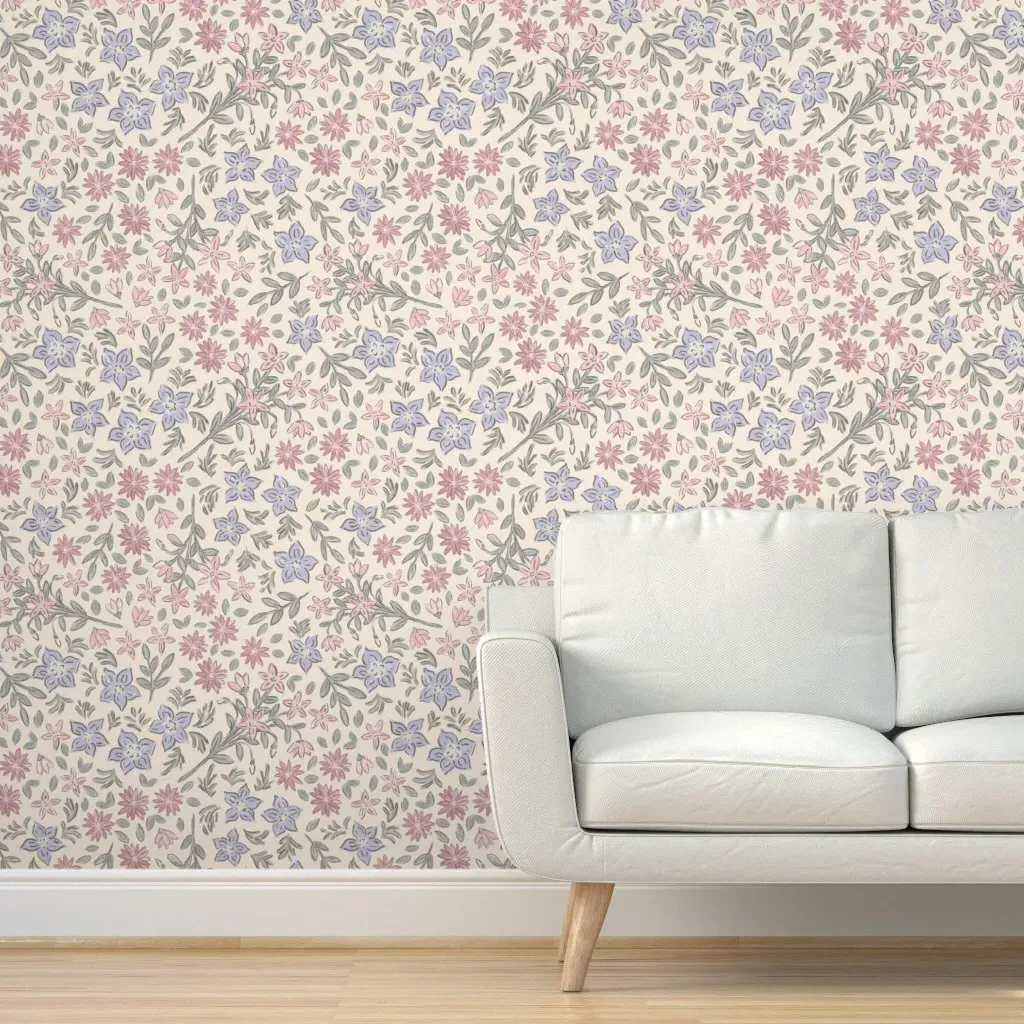 Vintage Flower Meadow Peel and Stick Wallpaper - Pink product
