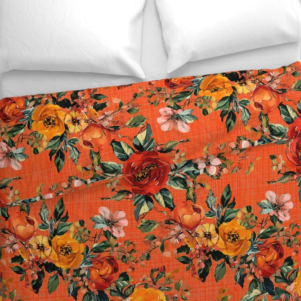 Vintage Flowers Duvet Cover - Red-Orange alternate view