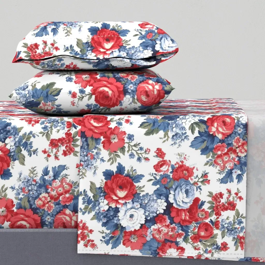 Vintage Flowers Shabby Roses Full Sheet Set - Red product