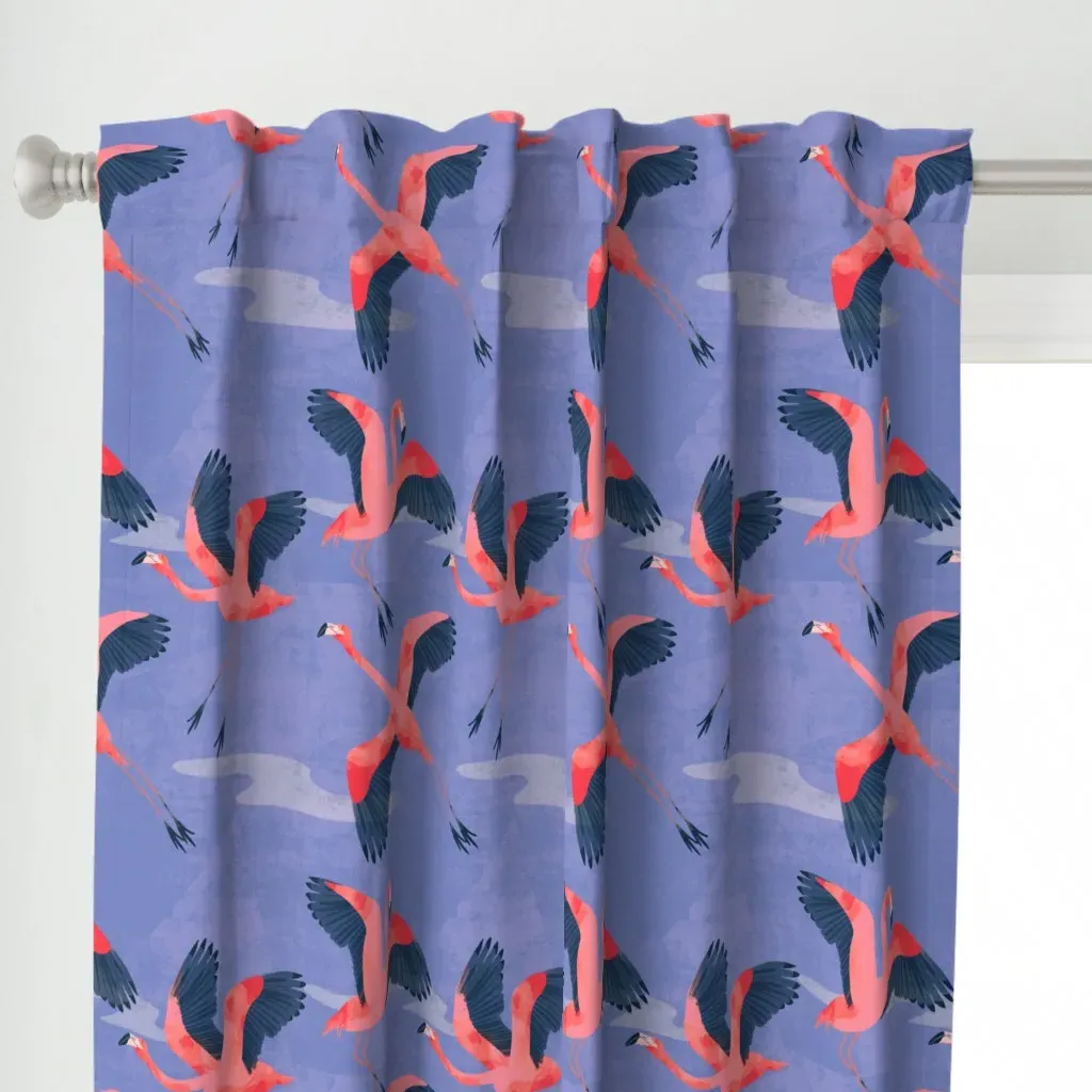 Vintage Flying Flamingos Curtain Panel - Pink alternate view