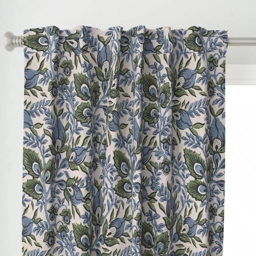 Vintage Forest Indigo Curtain Panel - Blue alternate view