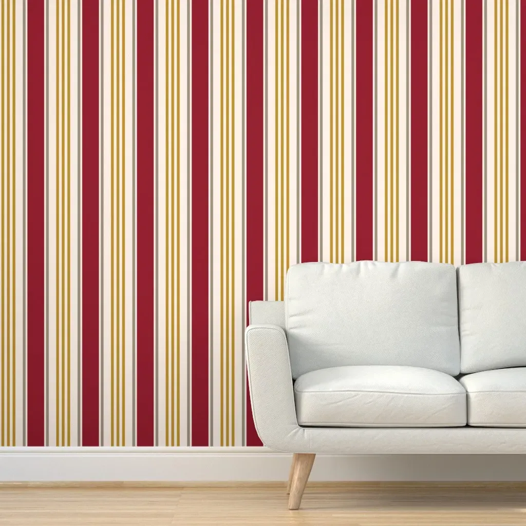 Vintage French Ticking Stripes Peel and Stick Wallpaper - Burgundy product