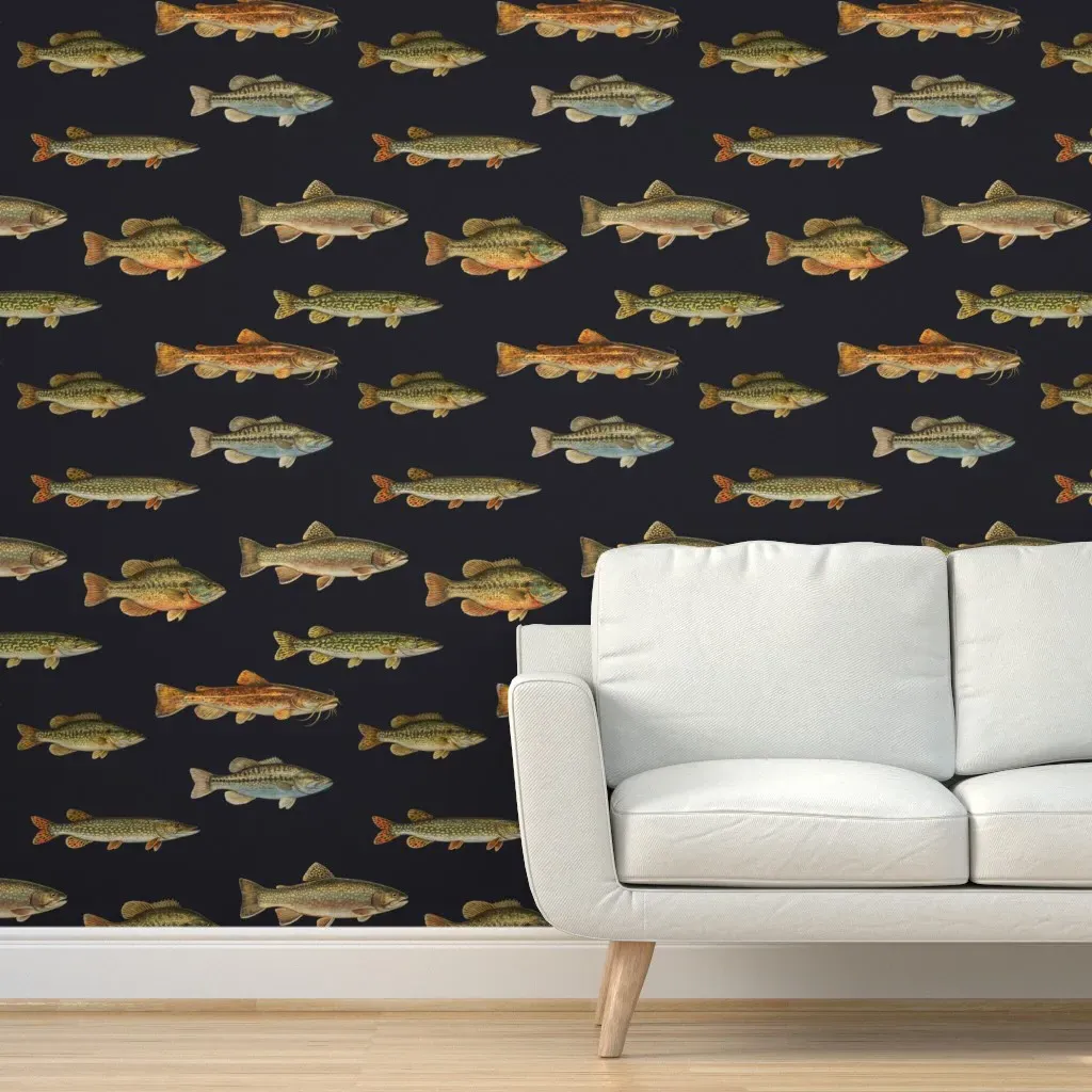 Vintage Freshwater Fish Peel and Stick Wallpaper - Brown product