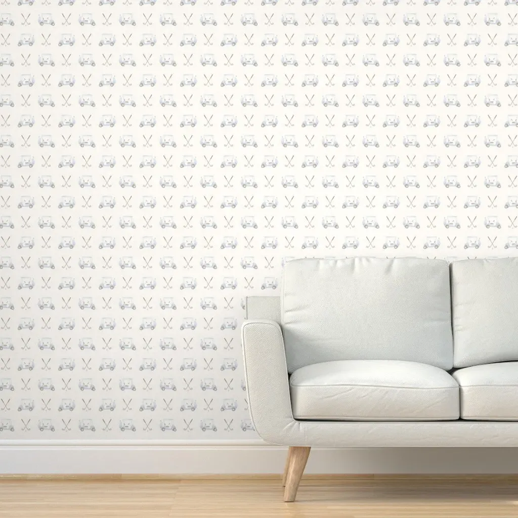 Vintage Golf Cart Peel and Stick Wallpaper - Light Blue product