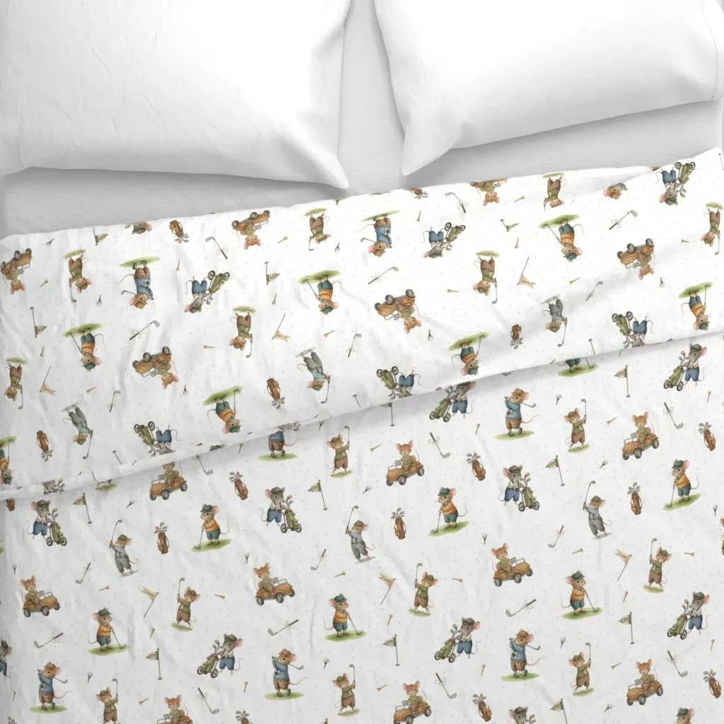 Vintage Golf Cute Mice Duvet Cover - Beige alternate view