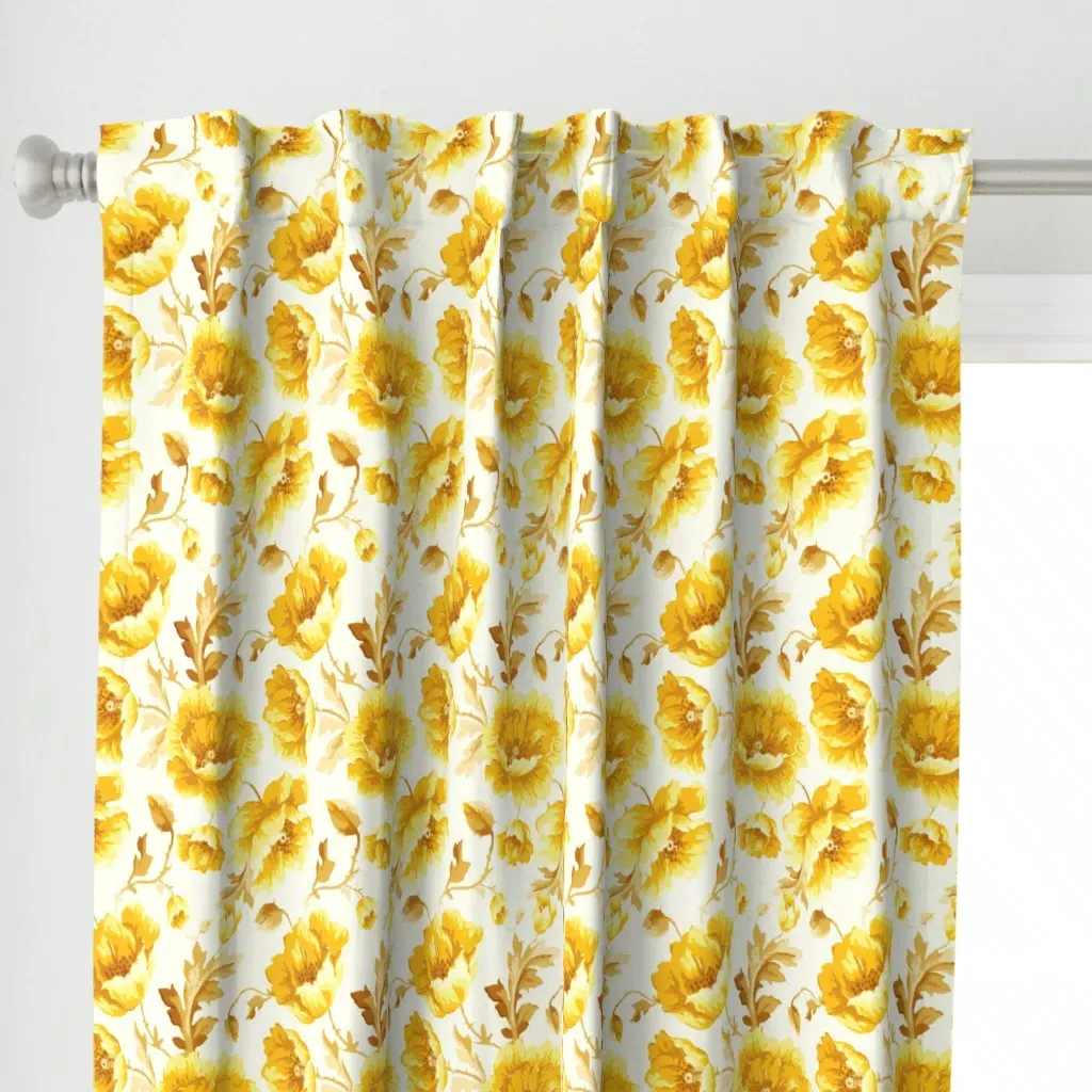 Vintage Hand Painted Curtain Panel - Golden Yellow alternate view
