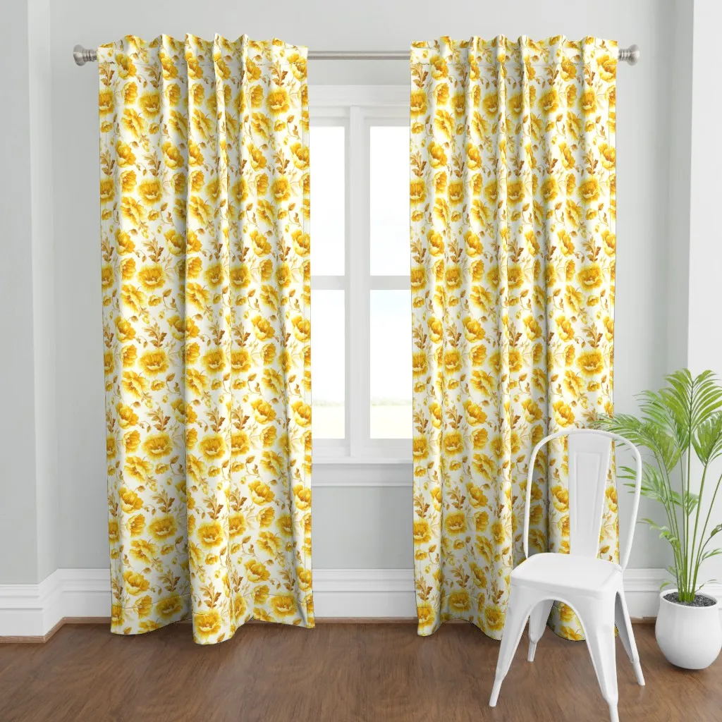 Vintage Hand Painted Curtain Panel - Golden Yellow product