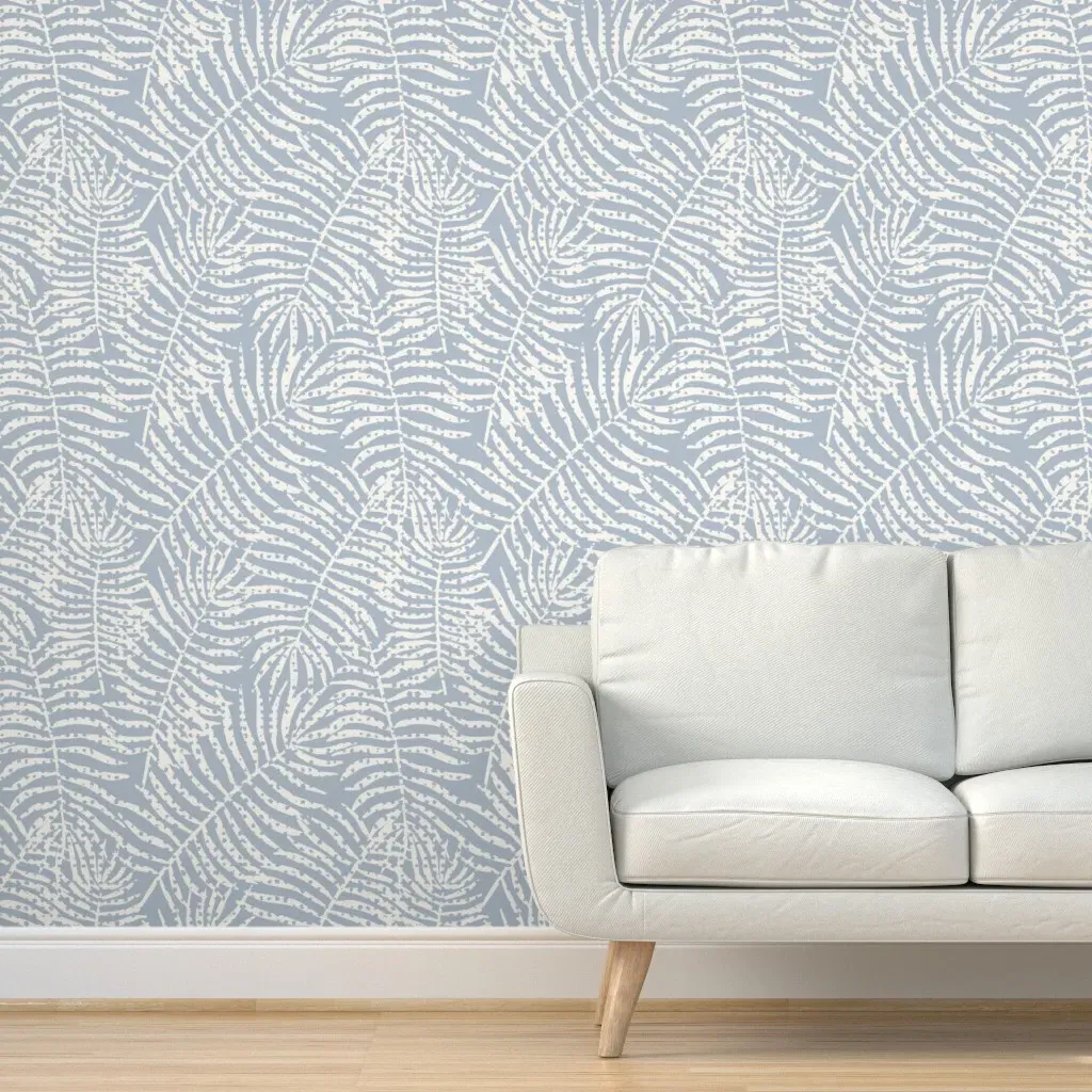 Vintage Hawaiian Palm Fronds Peel and Stick Wallpaper - Dusty Blue product