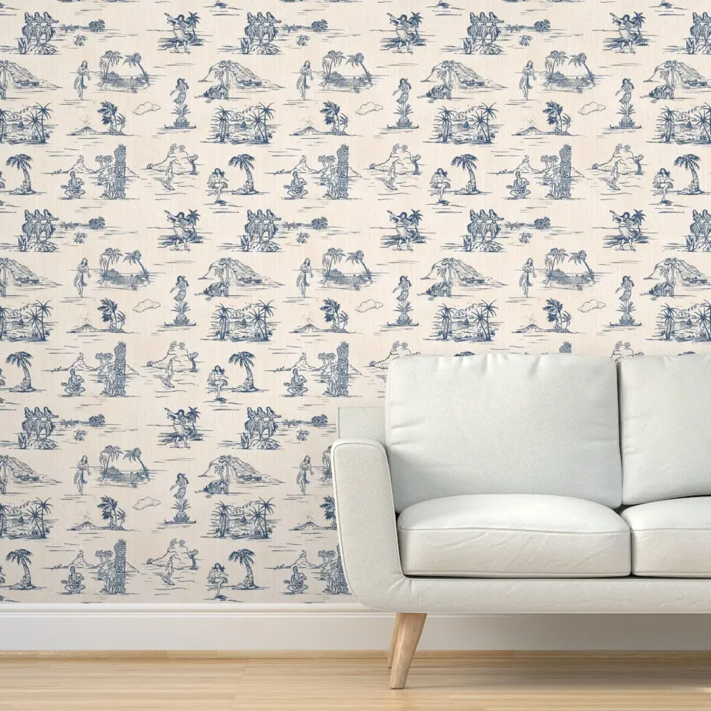 Vintage Hawaiian Paradise Peel and Stick Wallpaper - Blue, White product