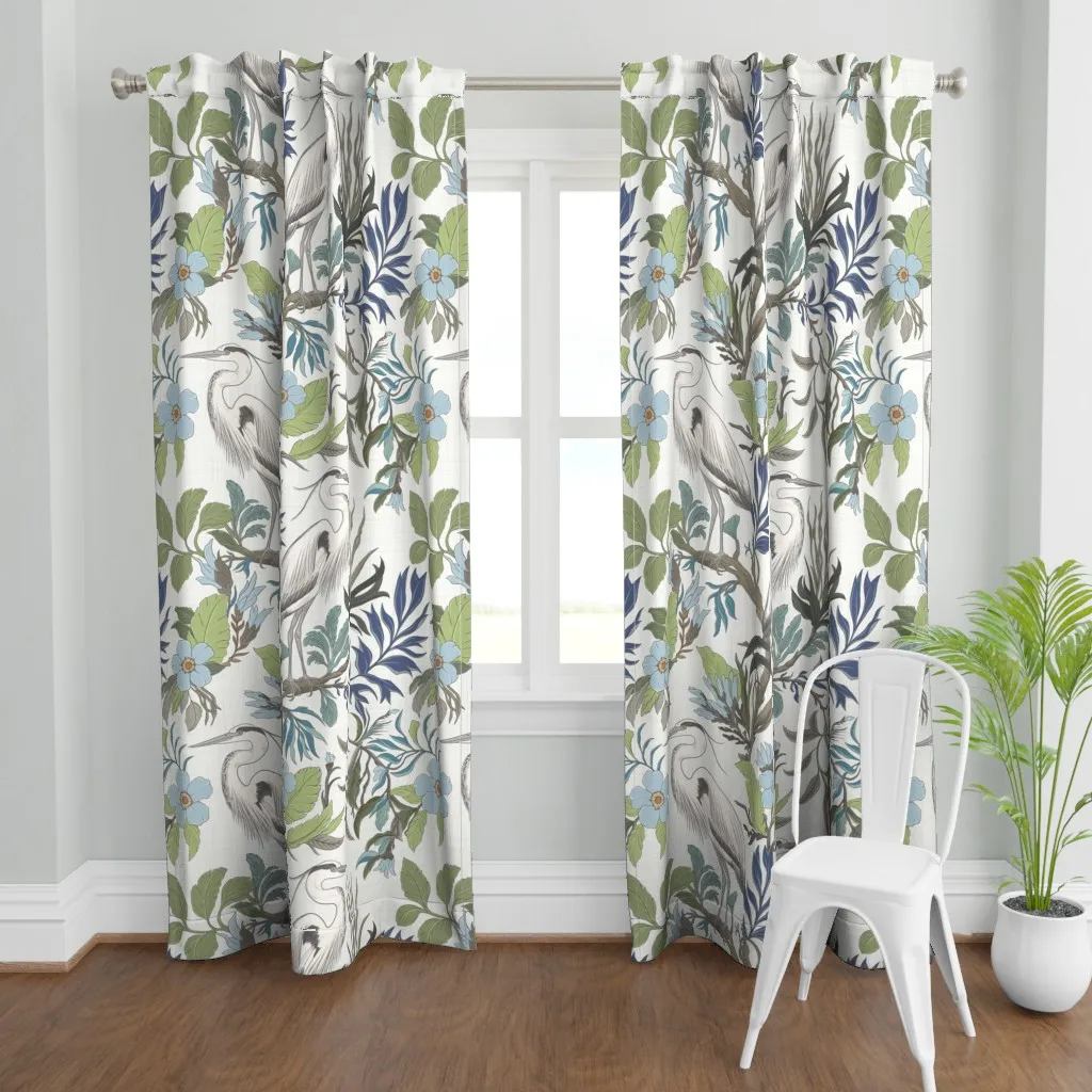 Vintage Herons Large Curtain Panel - Blue product