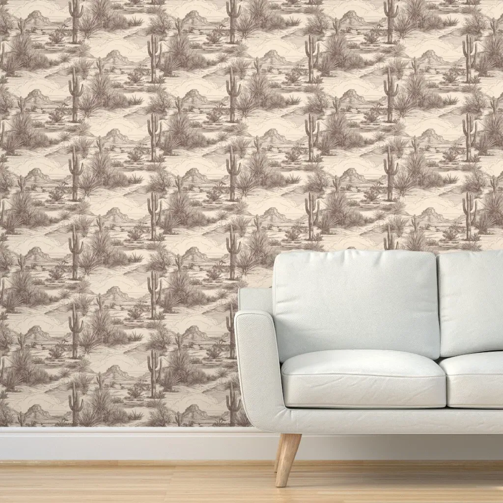 Vintage High Desert Toile Peel and Stick Wallpaper - Sepia, Warm Sand product