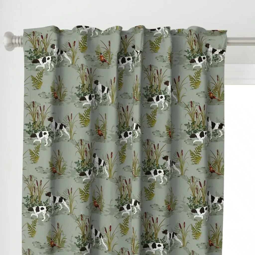 Vintage Hunting Dog Scene Curtain Panel - Sage Green alternate view