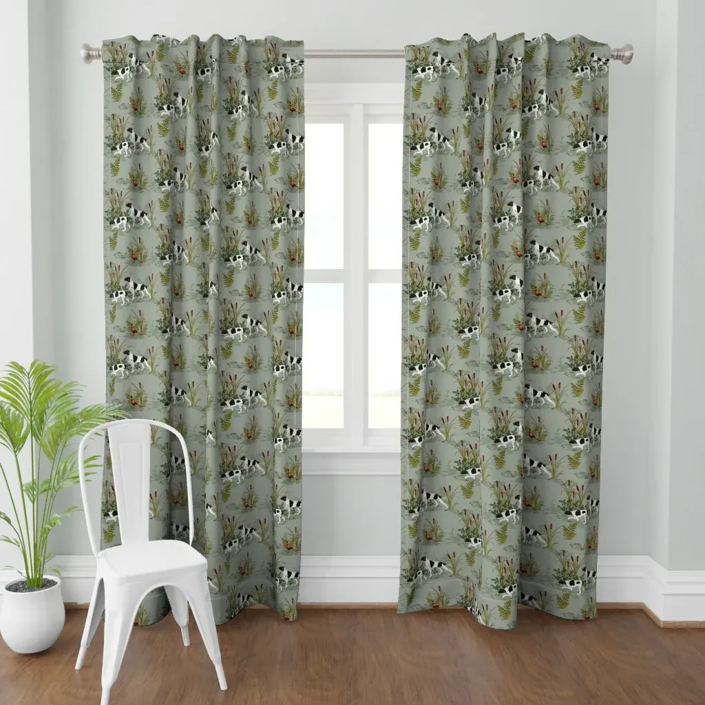 Vintage Hunting Dog Scene Curtain Panel - Sage Green product