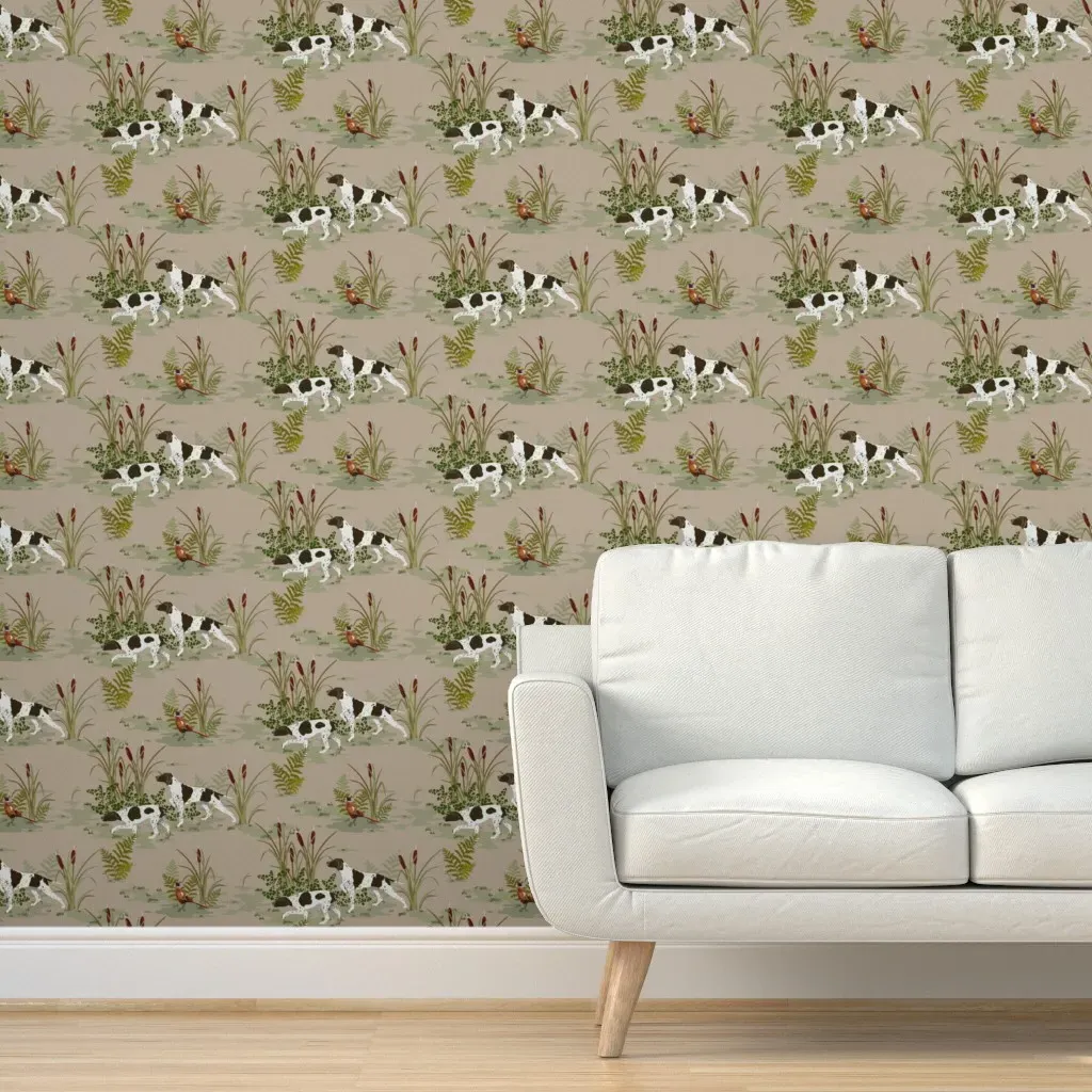 Vintage Hunting Dog Scene Peel and Stick Wallpaper - Beige product