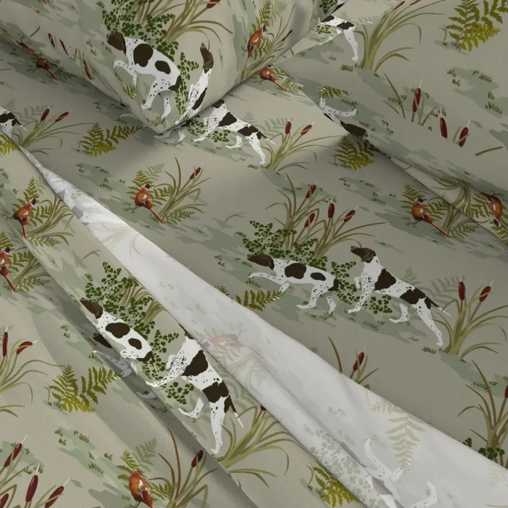 Vintage Hunting Dog Scene Twin Sheet Set - Sage Green alternate view