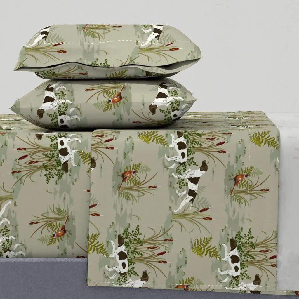 Vintage Hunting Dog Scene Twin Sheet Set - Sage Green product
