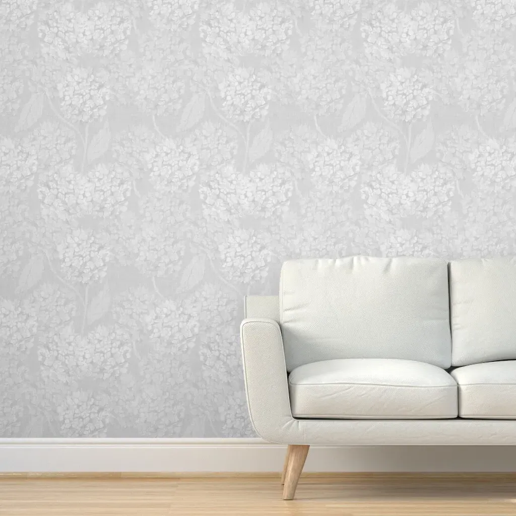 Vintage Hydrangea Blooms Peel and Stick Wallpaper - Grey, White product