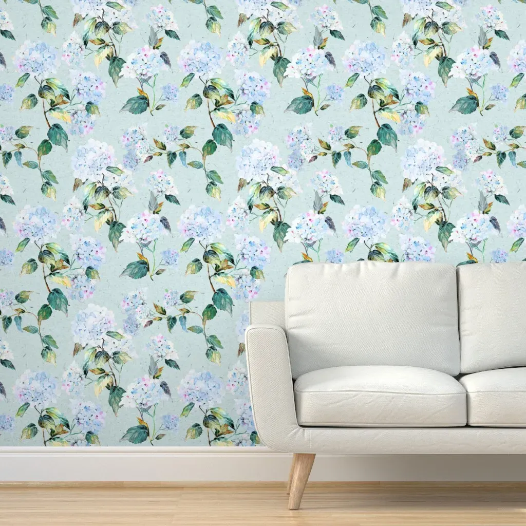 Vintage Hydrangea Peel and Stick Wallpaper - Light Blue product