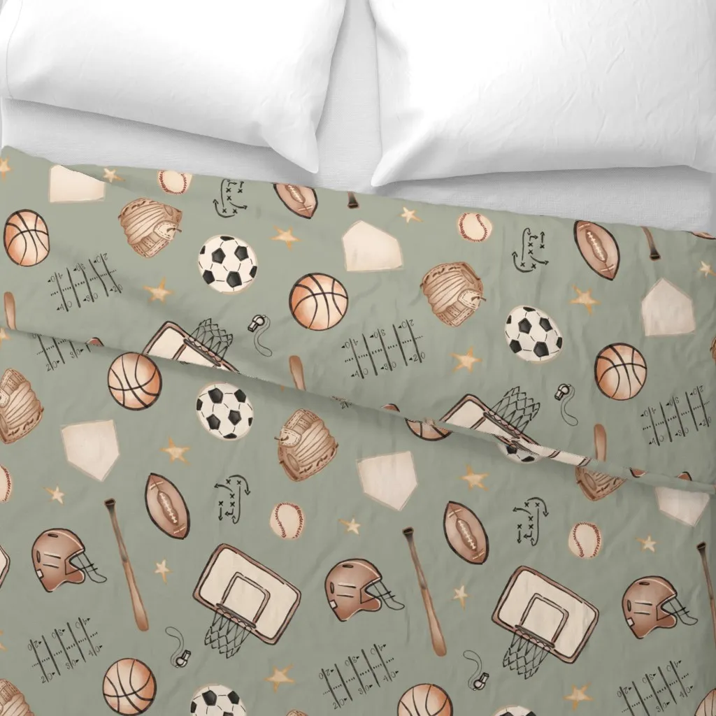 Vintage Kids Sports Duvet Cover - Sage Green alternate view