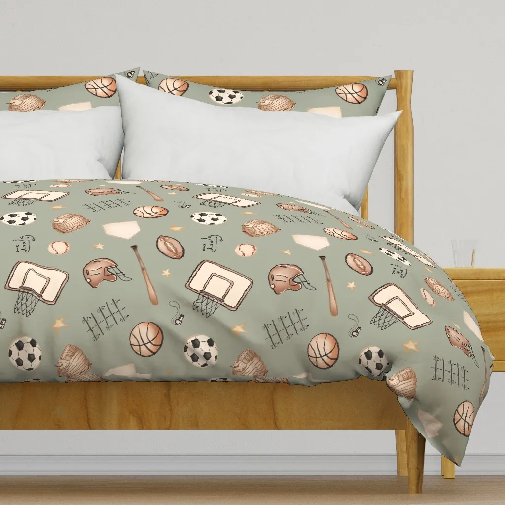 Vintage Kids Sports Duvet Cover - Sage Green product