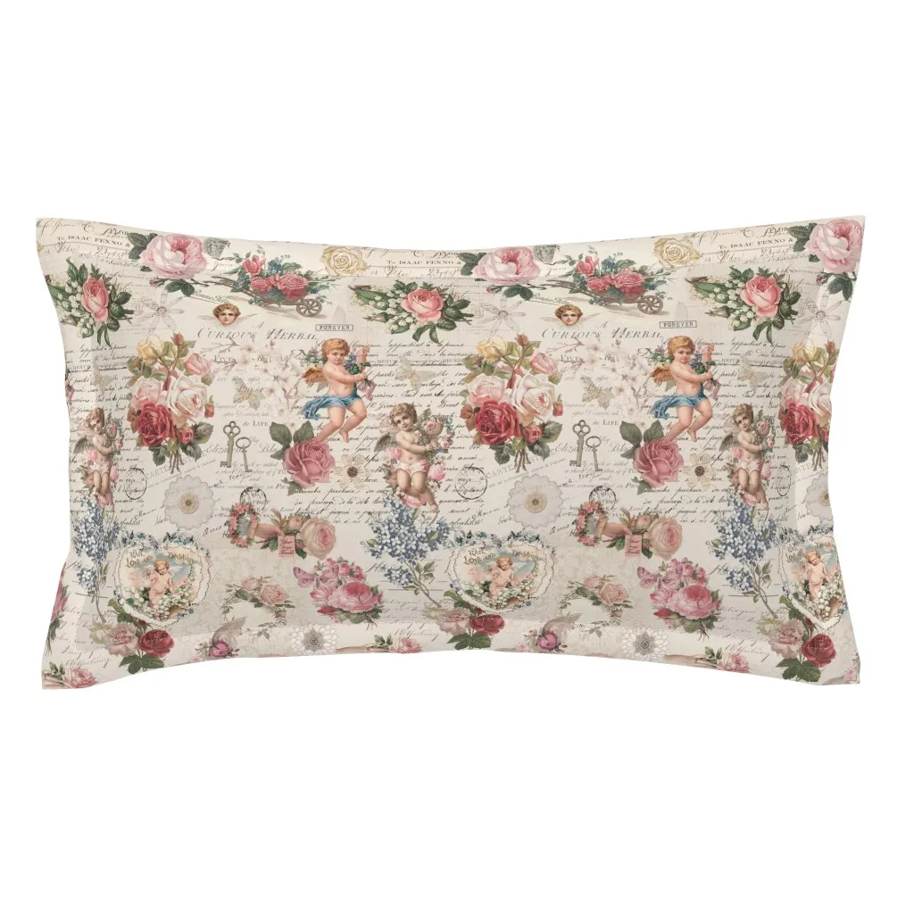 Vintage Kitsch Romantic Ephemera King Pillow Sham - Pink product