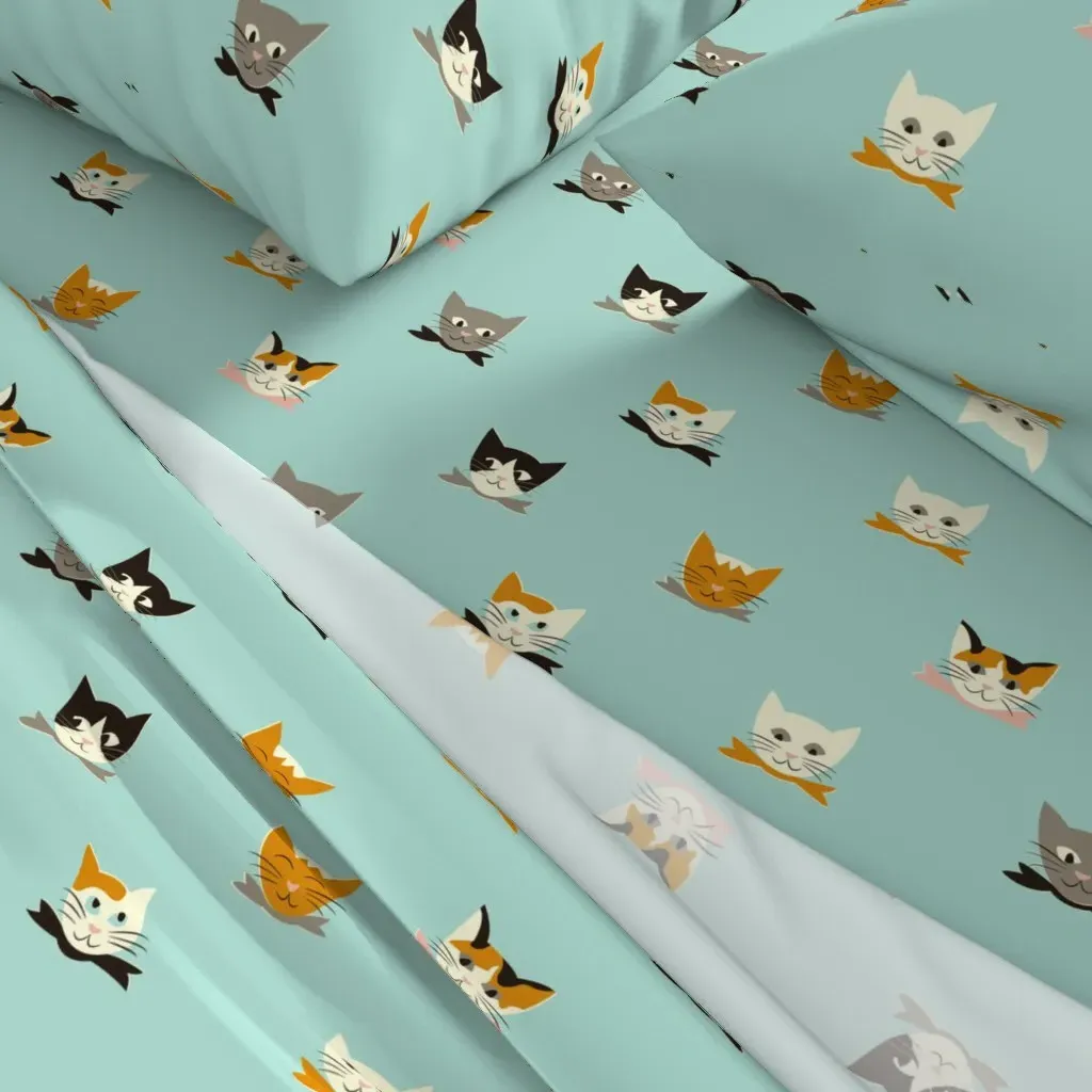 Vintage Kitties Queen Sheet Set - Light Blue alternate view
