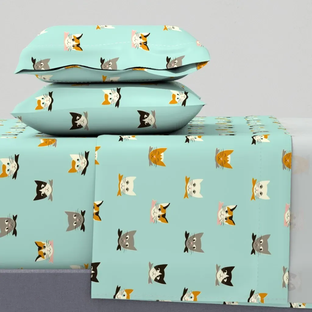 Vintage Kitties Queen Sheet Set - Light Blue product