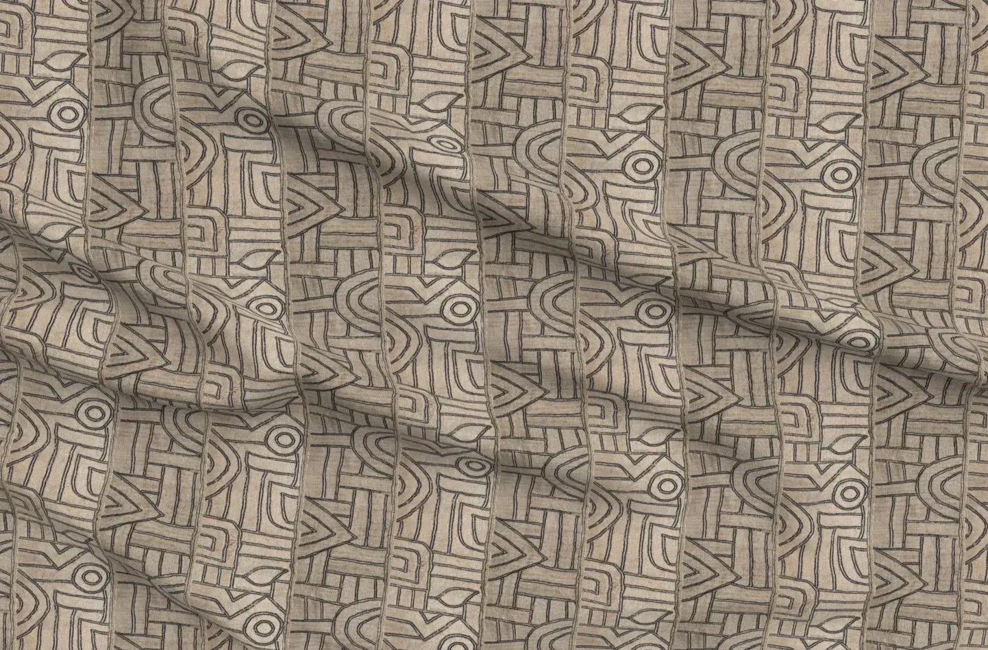 Vintage Kuba Cloth Neutral Bushoonge Fabric - Beige product